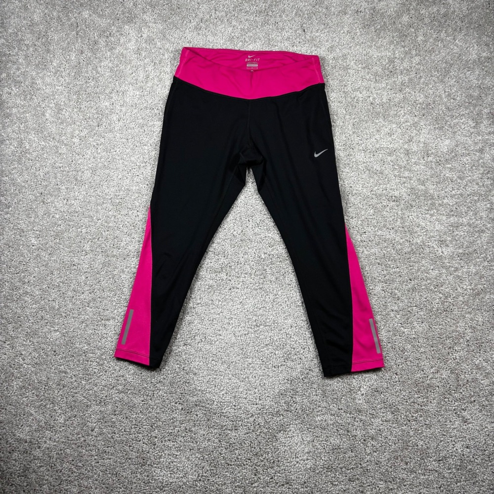 Nike Dri-FIT Women Running Tights Black Pink Crop Capri Pants 708276-014 Size M